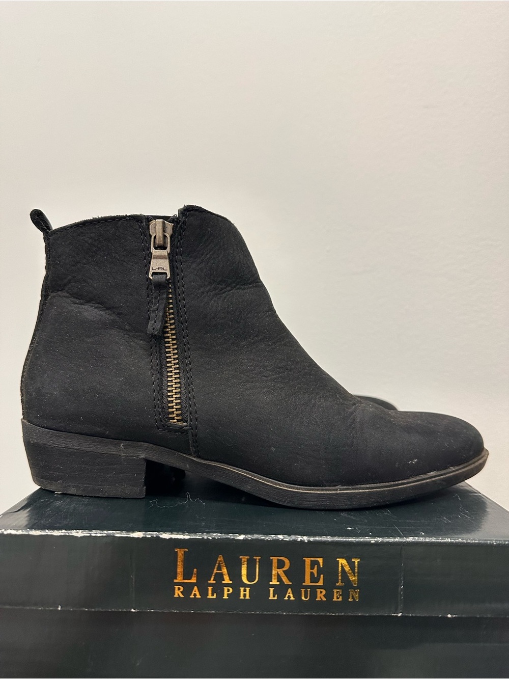 Ralph Lauren Black Leather Side-Zip Ankle Bootie
